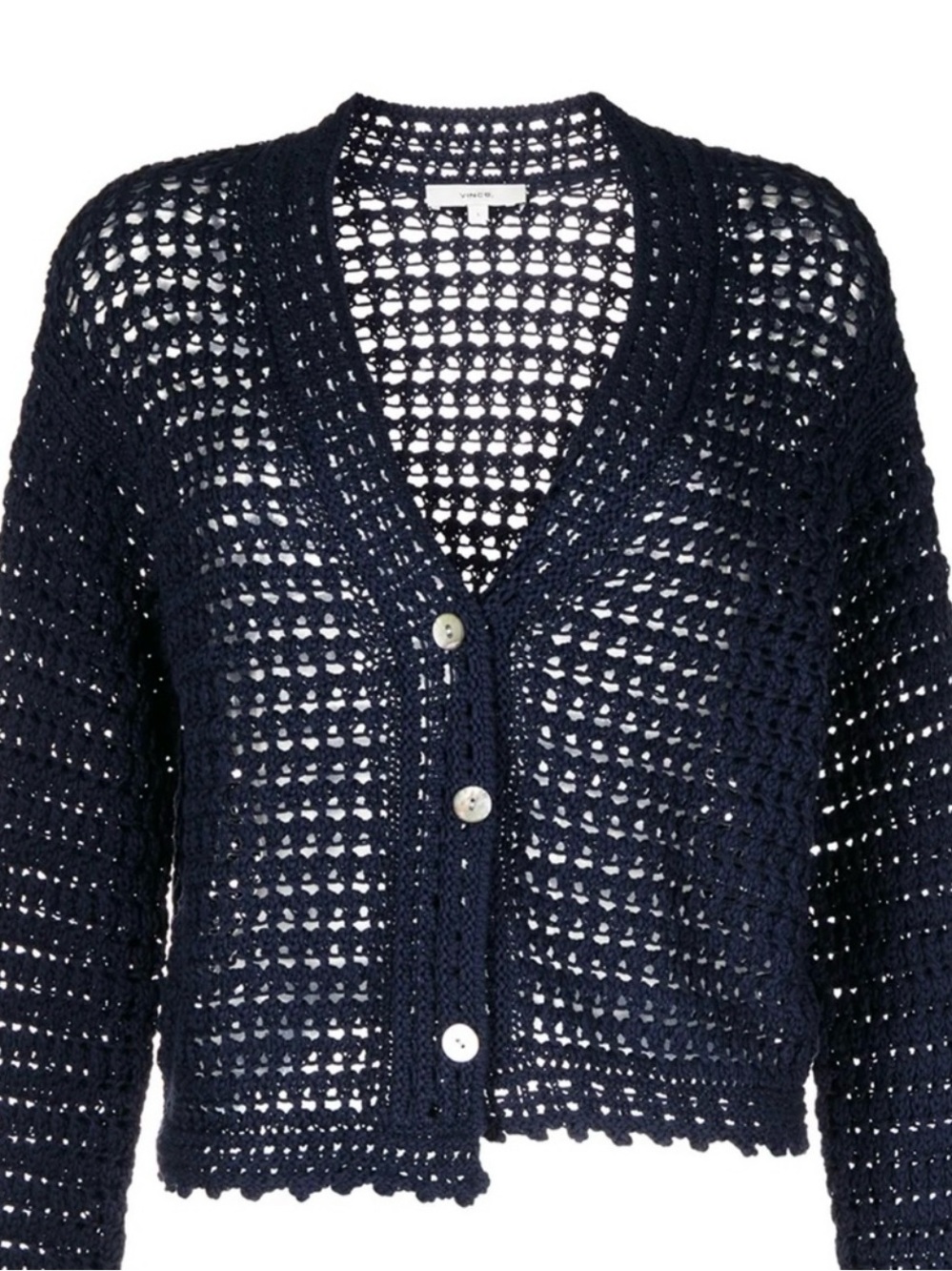 Vince Navy Crochet Button-Front Cardigan